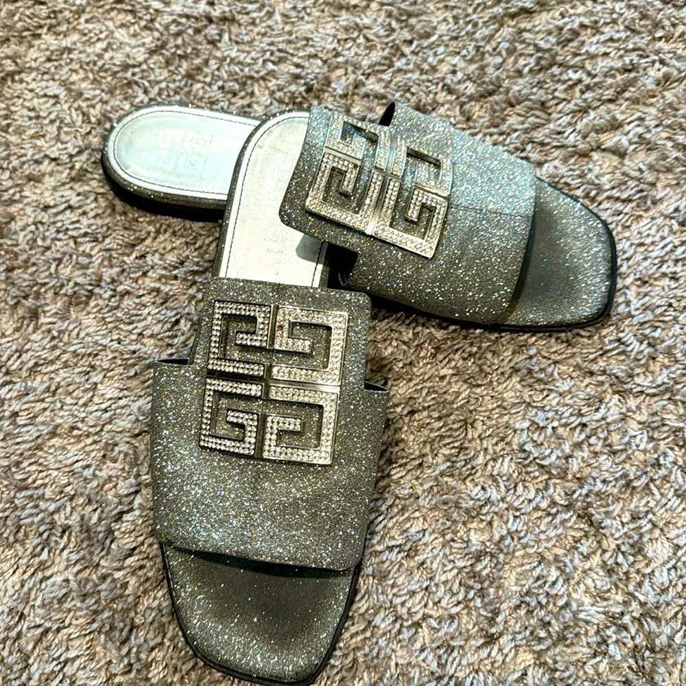 crystal silver slip on slide